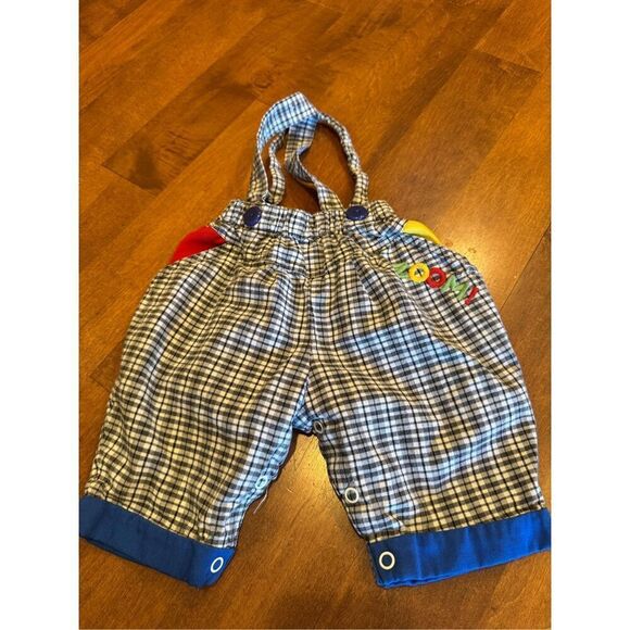Vintage 90s Plaid Kids One Piece Bodysuit with Blue Trim - Picture 1 of 3